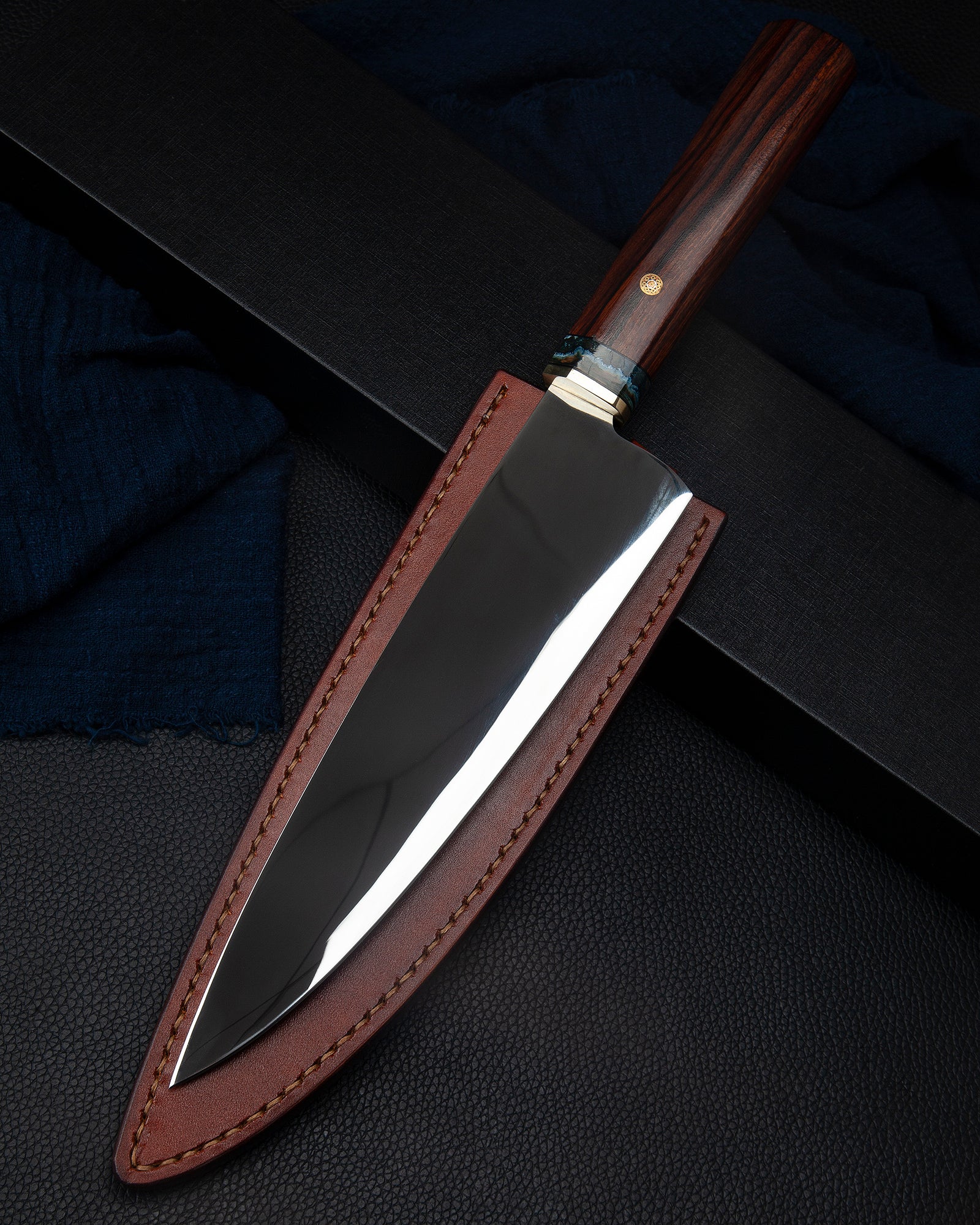 Xin Cutlery Super Mirror Polished M390 Blade Ironwood and Mammoth Ivory Fossil Handle Chef Knife