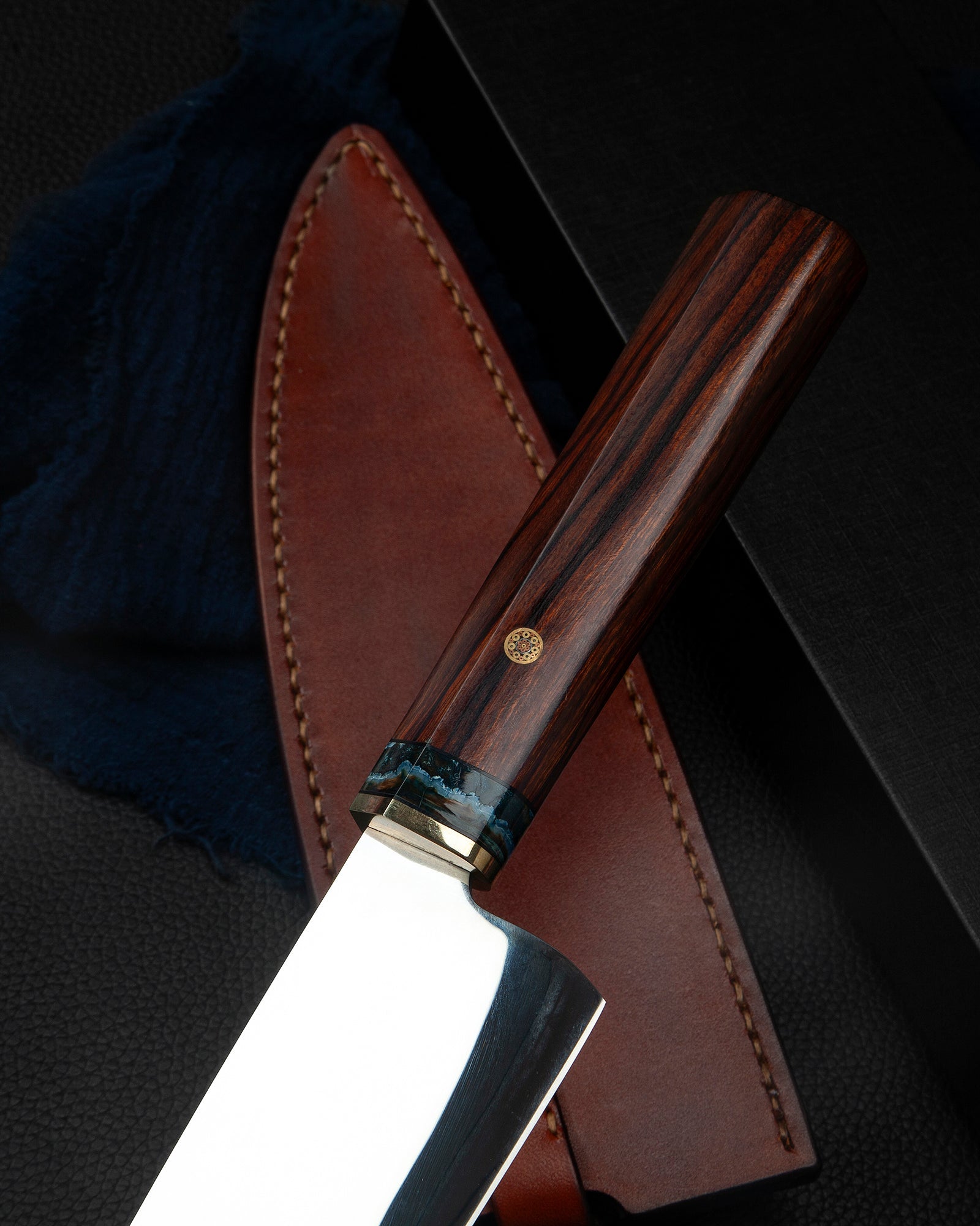 Xin Cutlery Super Mirror Polished M390 Blade Ironwood and Mammoth Ivory Fossil Handle Chef Knife