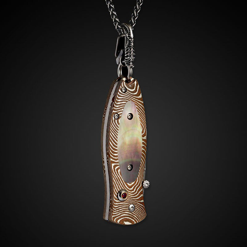 William Henry B02 DAYBREAK Pendant Knife Chad Nichols Damascus Mokume Handle