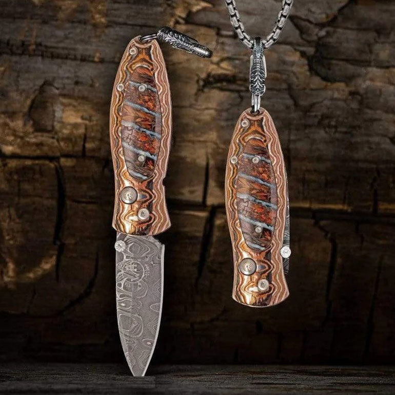 William Henry B02 Legacy Pendant Knife Chad Nichols Damascus mokume Handle