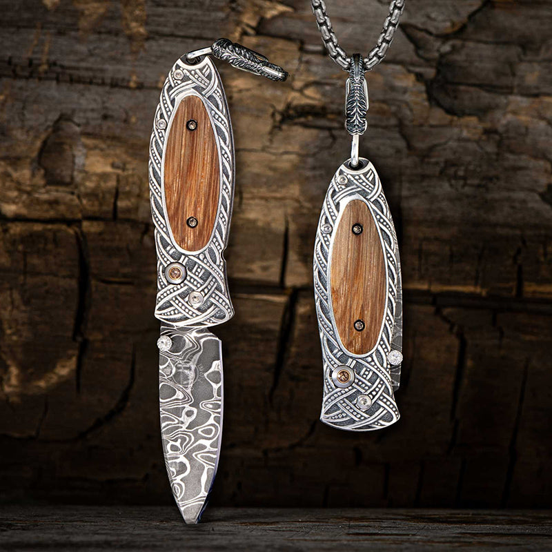 William Henry B02 VICTORY Pendant Knife Chad Nichols Damascus Blade Silver Handle
