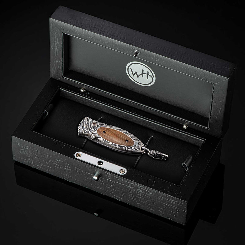 William Henry B02 VICTORY Pendant Knife Chad Nichols Damascus Blade Silver Handle