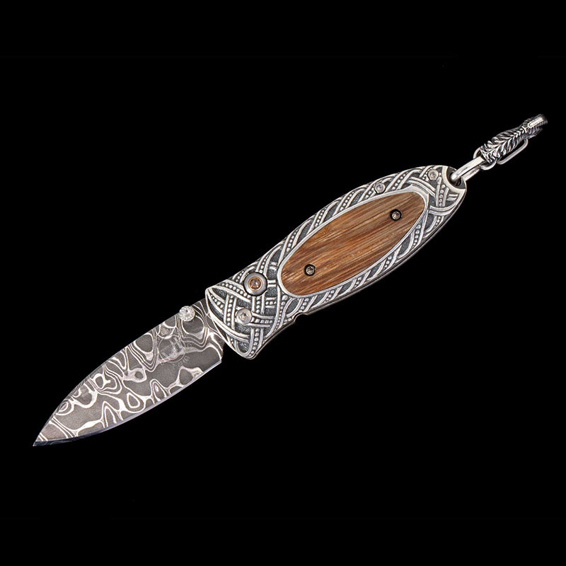 William Henry B02 VICTORY Pendant Knife Chad Nichols Damascus Blade Silver Handle