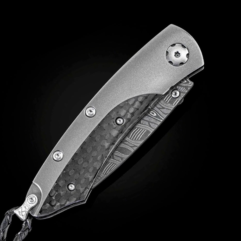 William Henry B04 CYBER Pikatti Damascus Blade TItanium and Carbon Fiber Handle Limited Edition