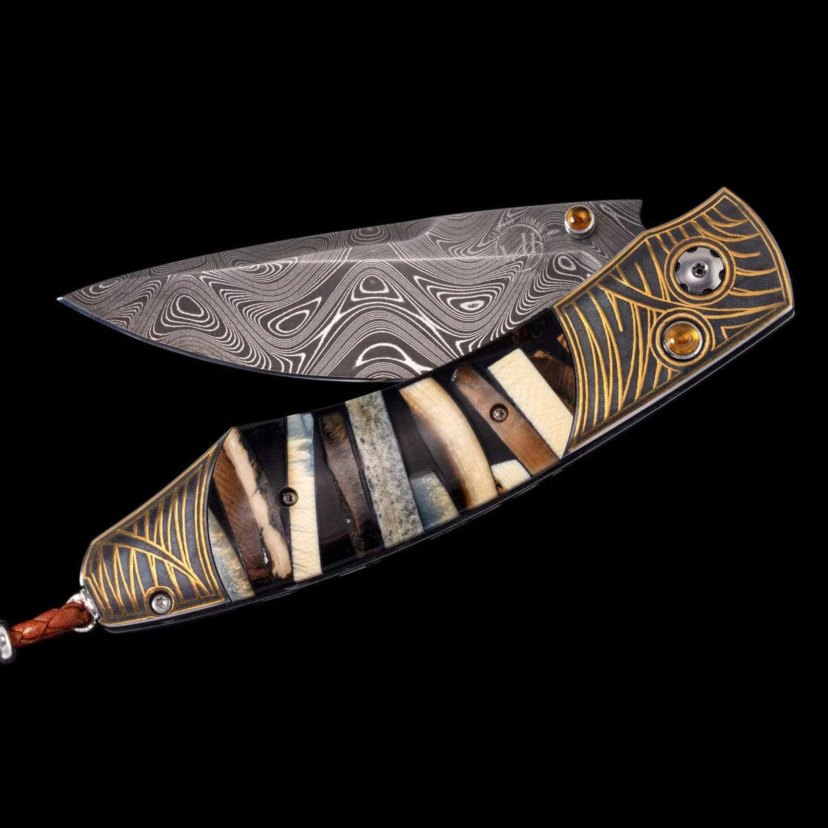 William henry B12 GRASSLAND 24K Gold Koftgari Pocket Knife Button Lock Knives