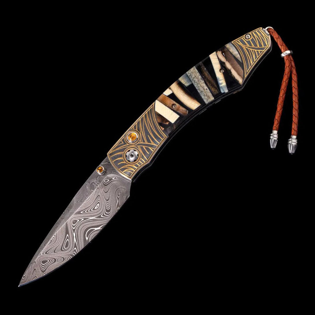 William henry B12 GRASSLAND 24K Gold Koftgari Pocket Knife Button Lock Knives