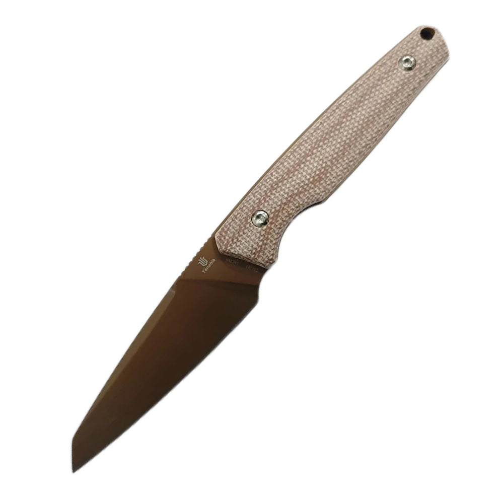 Tenable Parr G011B7 Rose Gold Coated 14C28N Blade Brown Micarta Handle Fixed Blade Knife