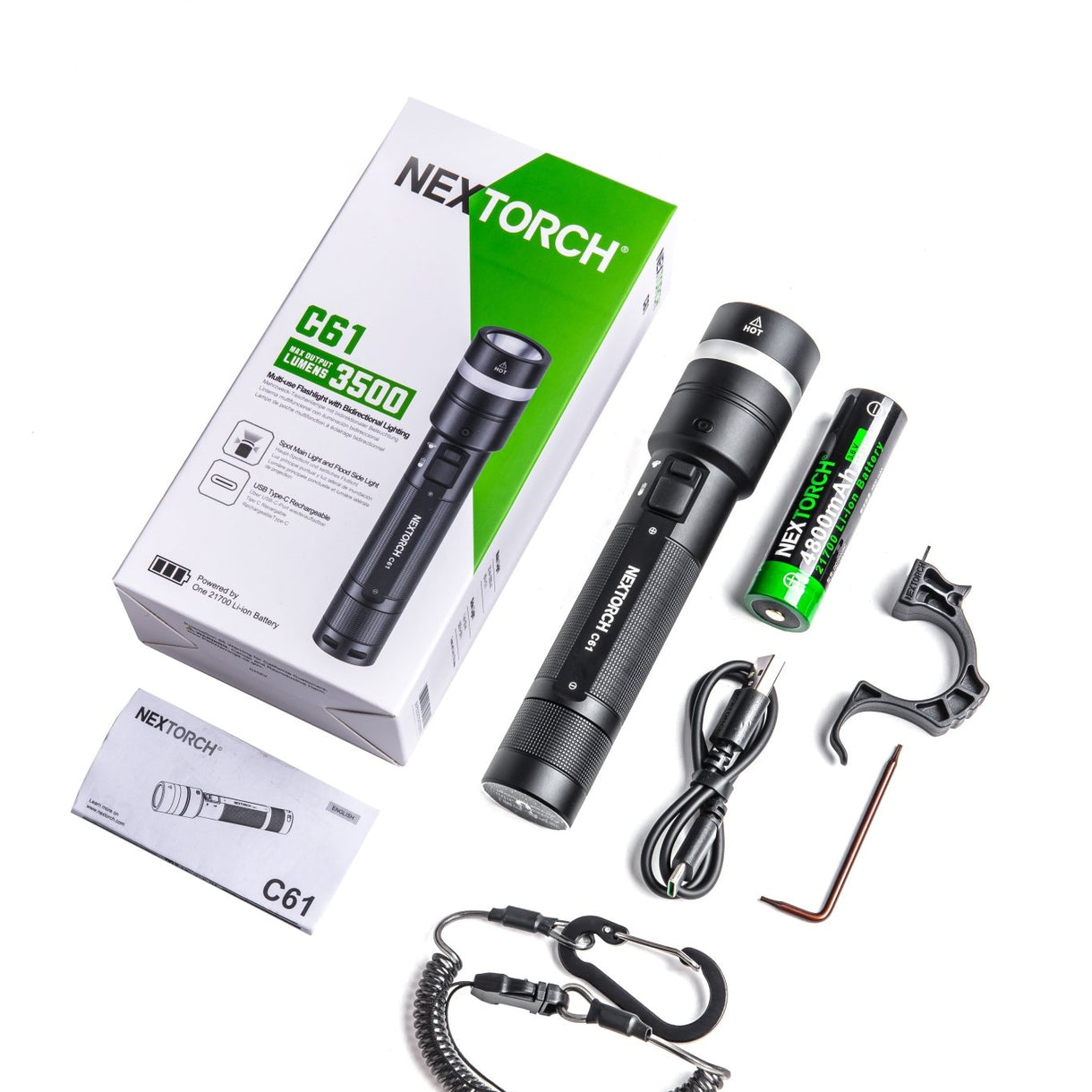 Nextorch Dual-Beam C61 Flashlight with Stepless Dimming 3500 Lumens EDC Tools