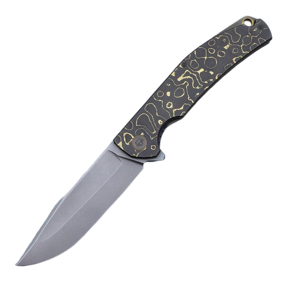 Arakun knives Antago Flipper S110V Blade CamoGold CF Handle Frame Lock