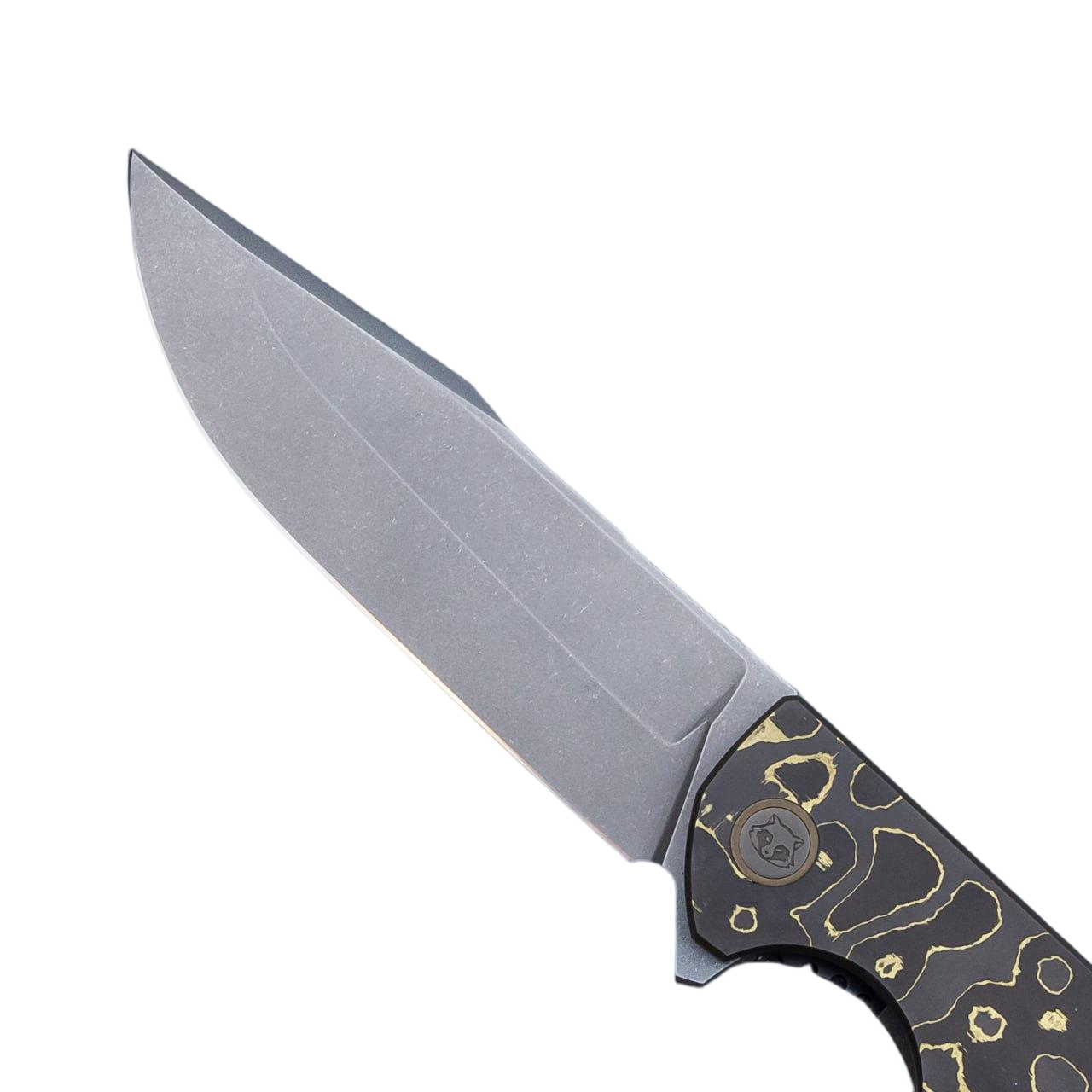 Arakun knives Antago Flipper S110V Blade CamoGold CF Handle Frame Lock