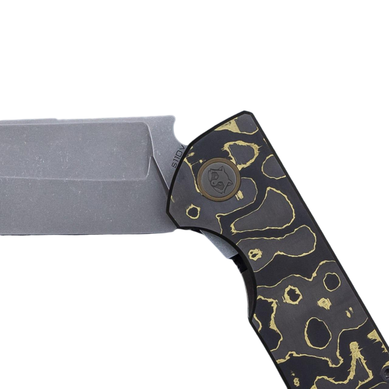 Arakun knives Antago Flipper S110V Blade CamoGold CF Handle Frame Lock