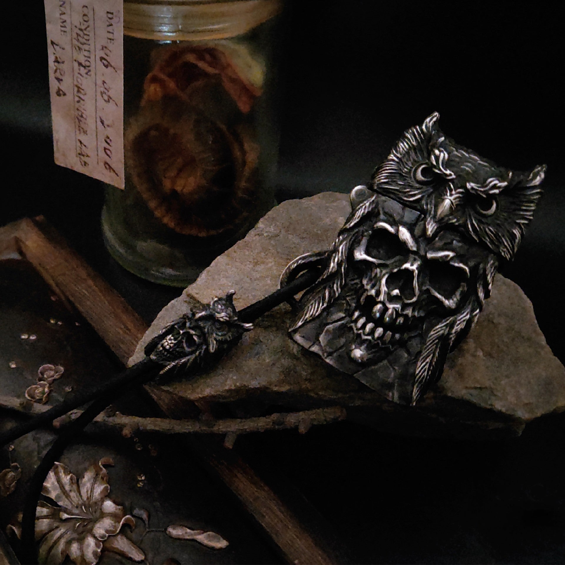 Raven Studio Indian Owl Skull Lighter Handmade Silver Suitable Kerosene lighterNarrow Machine Shell