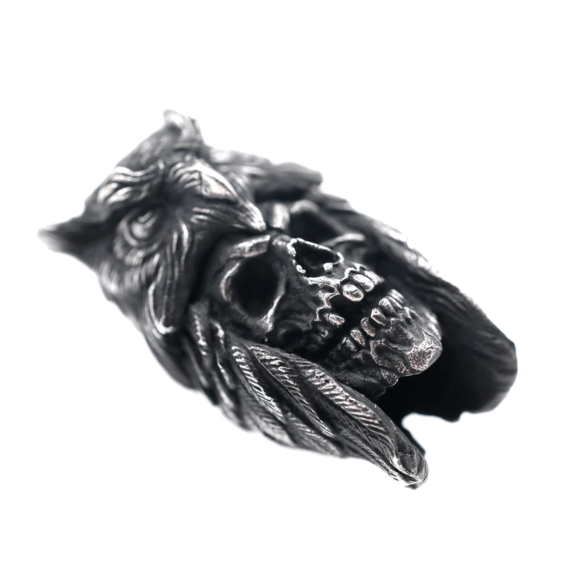 Raven Studio Indian Owl Skull Silver knife Lanyard beads Handmake bead Knives Pendant