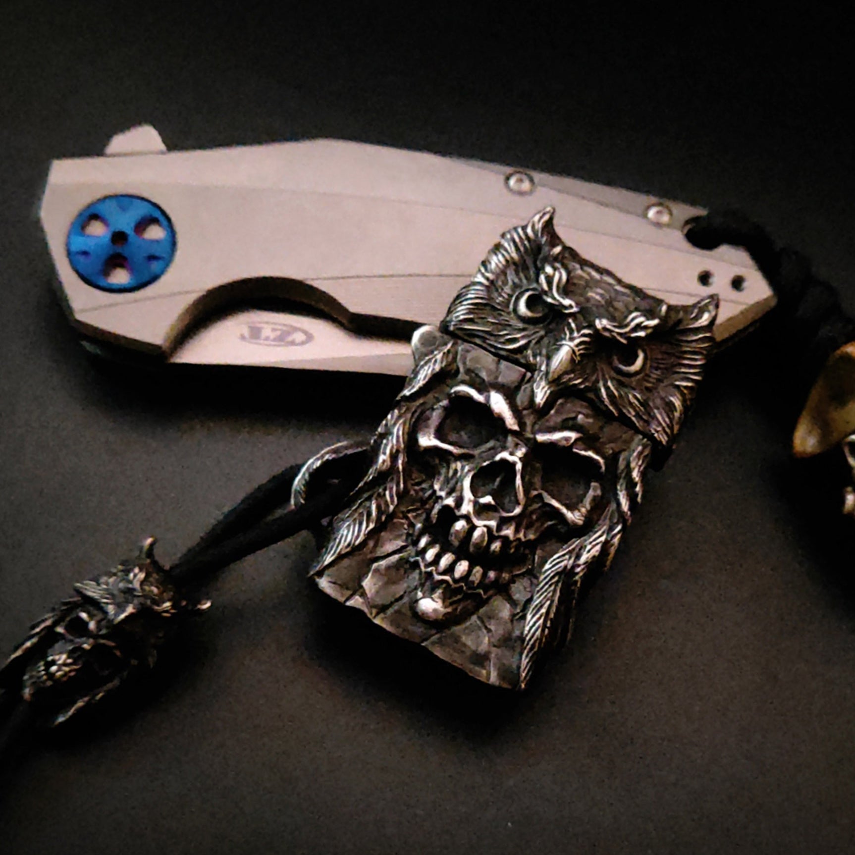 Raven Studio Indian Owl Skull Lighter Handmade Silver Suitable Kerosene lighterNarrow Machine Shell