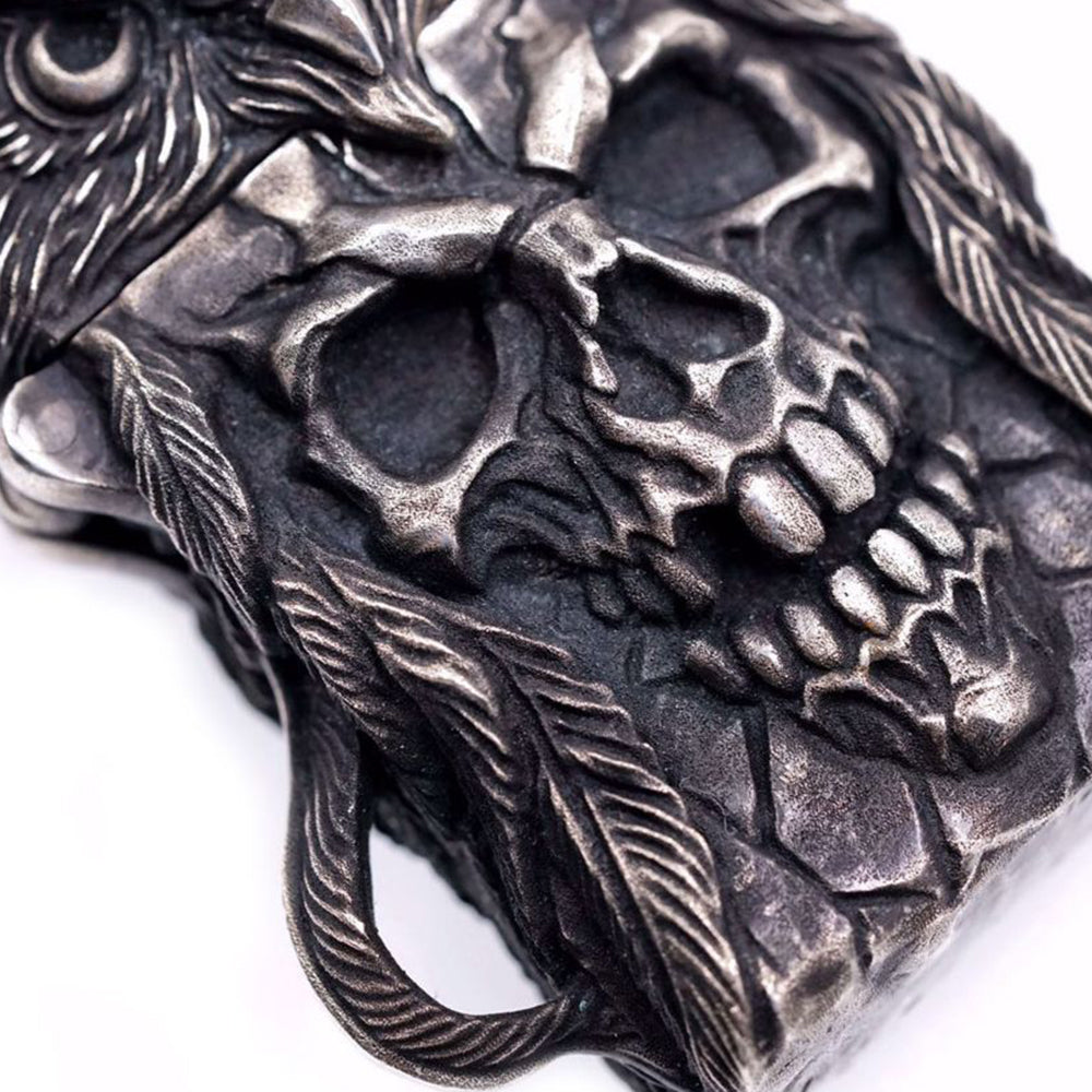 Raven Studio Indian Owl Skull Lighter Handmade Silver Suitable Kerosene lighterNarrow Machine Shell
