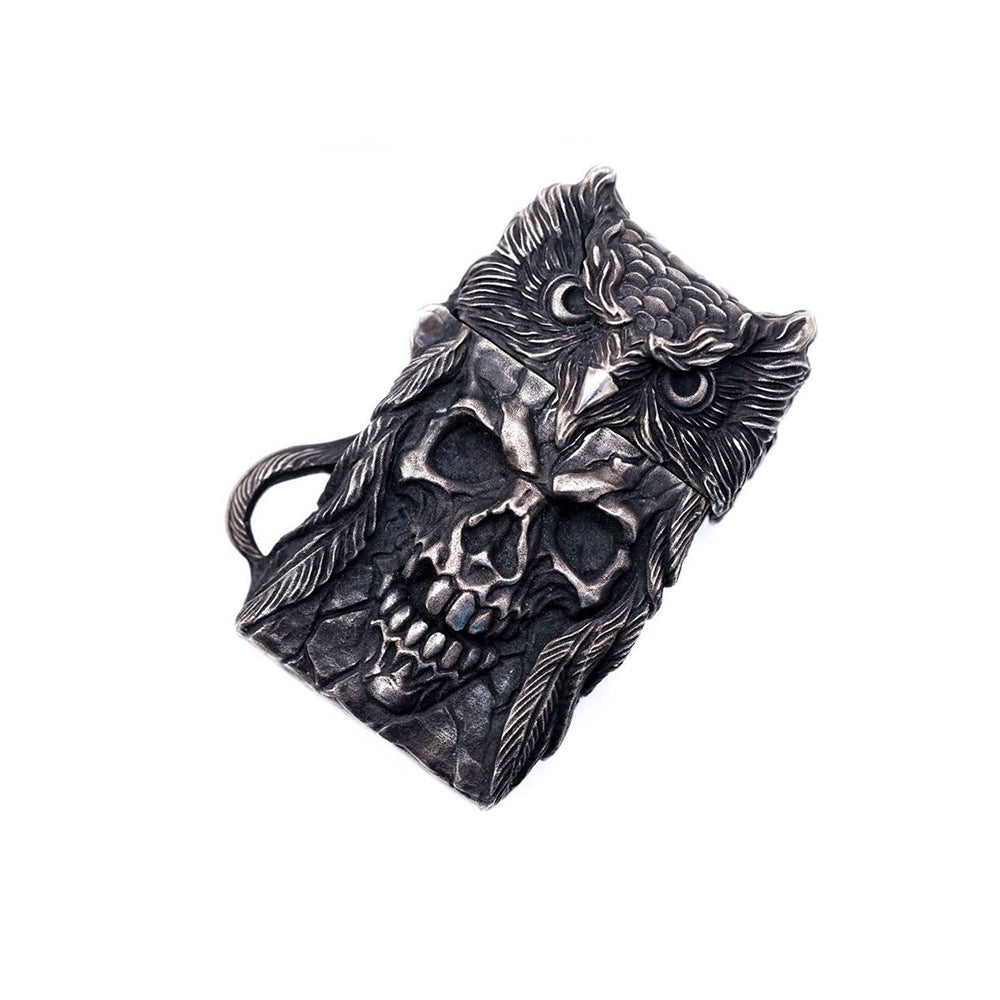 Raven Studio Indian Owl Skull Lighter Handmade Silver Suitable Kerosene lighterNarrow Machine Shell