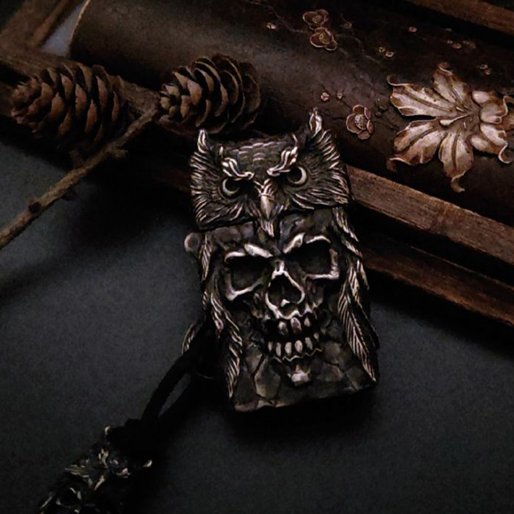 Raven Studio Indian Owl Skull Lighter Handmade Silver Suitable Kerosene lighterNarrow Machine Shell