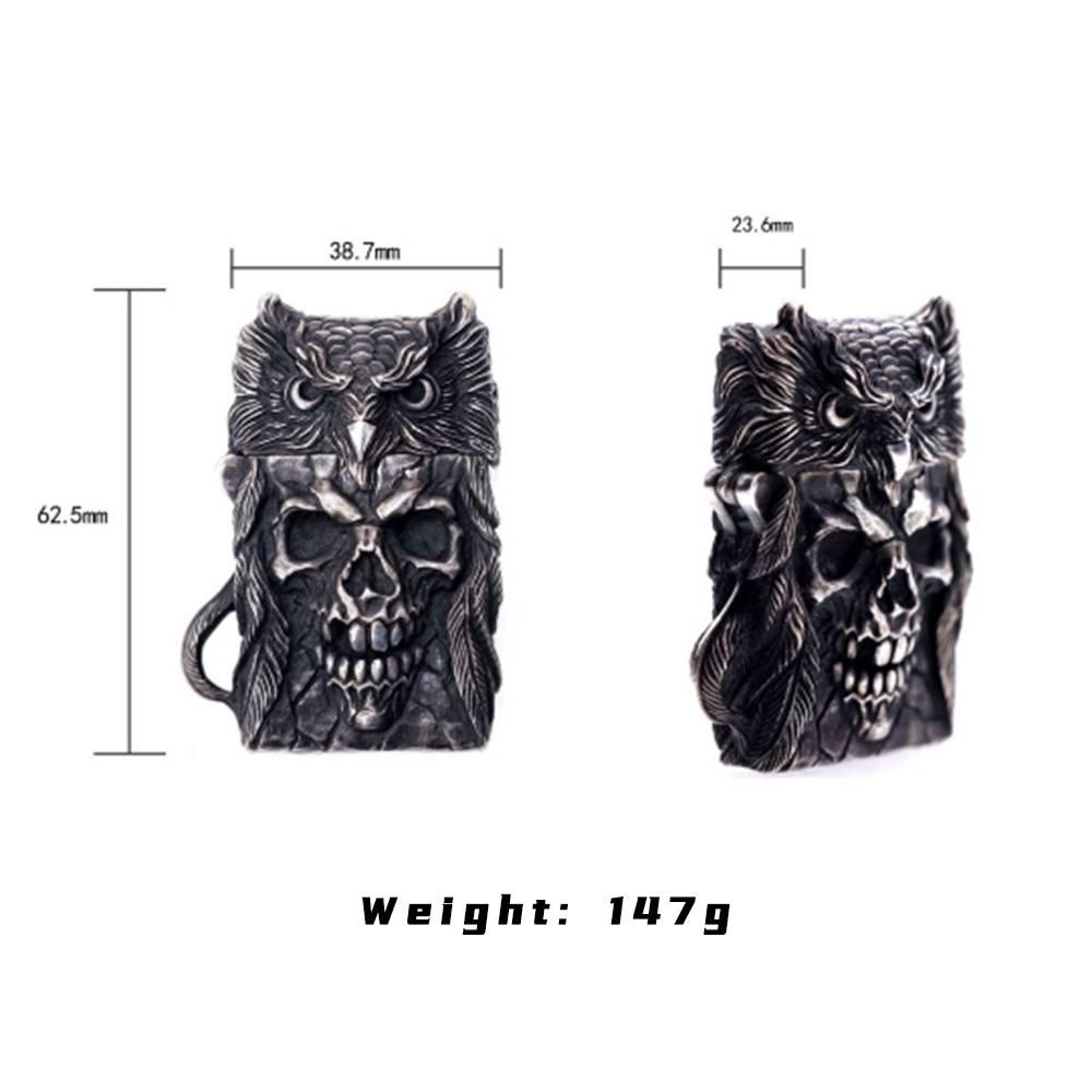 Raven Studio Indian Owl Skull Lighter Handmade Silver Suitable Kerosene lighterNarrow Machine Shell
