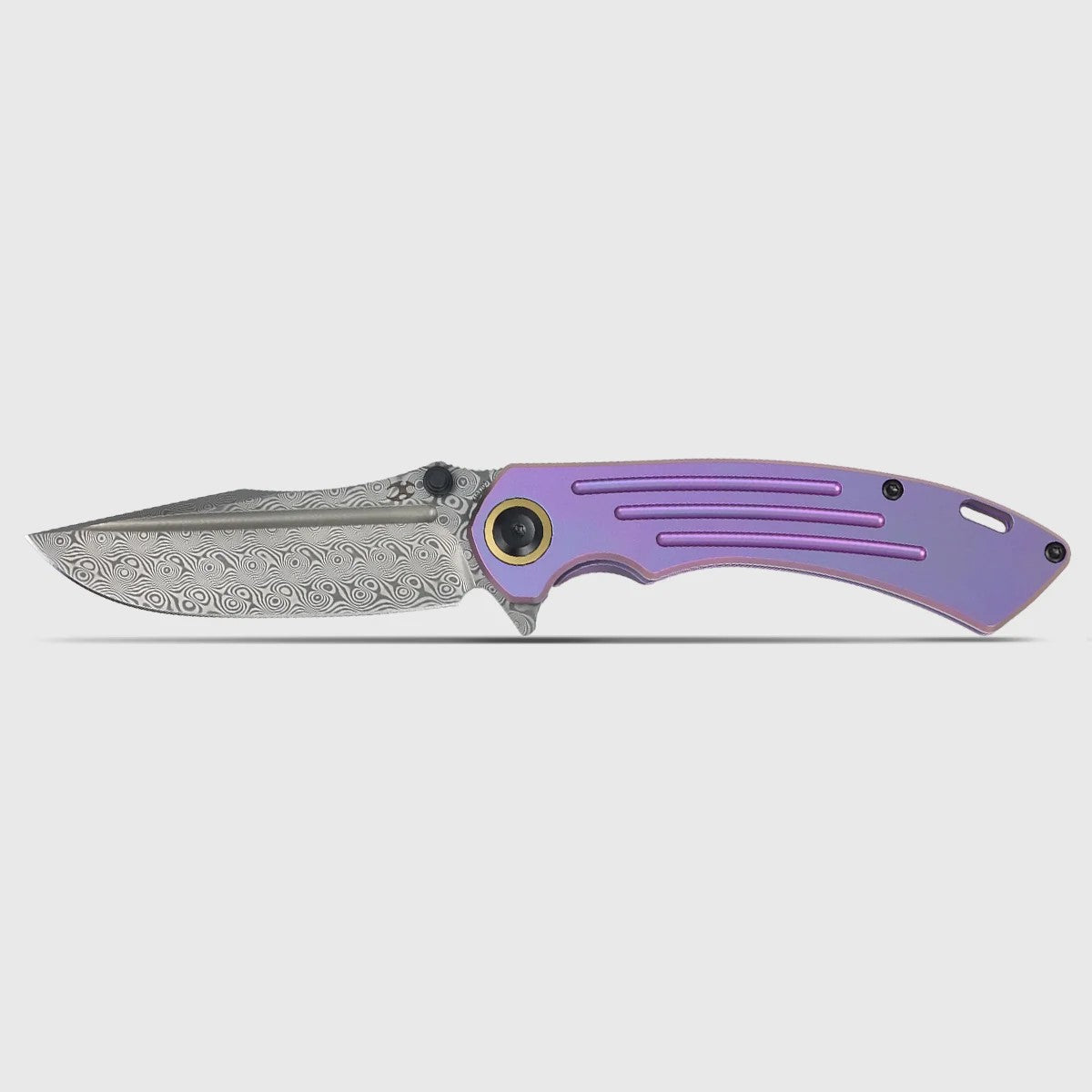 Kansept Pretatout K1032D5 Damascus Blade Purple Titanium Handle Frame Lock Folding Knife