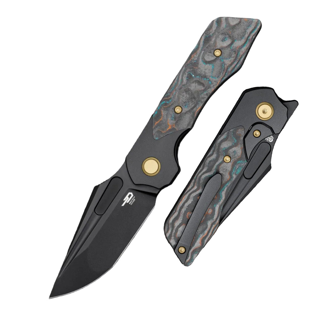 Bestech Dactyl BT2608E Magnacut Blade Titanium with Carbon Fiber Handle Bolster Frame Lock Folding Knife