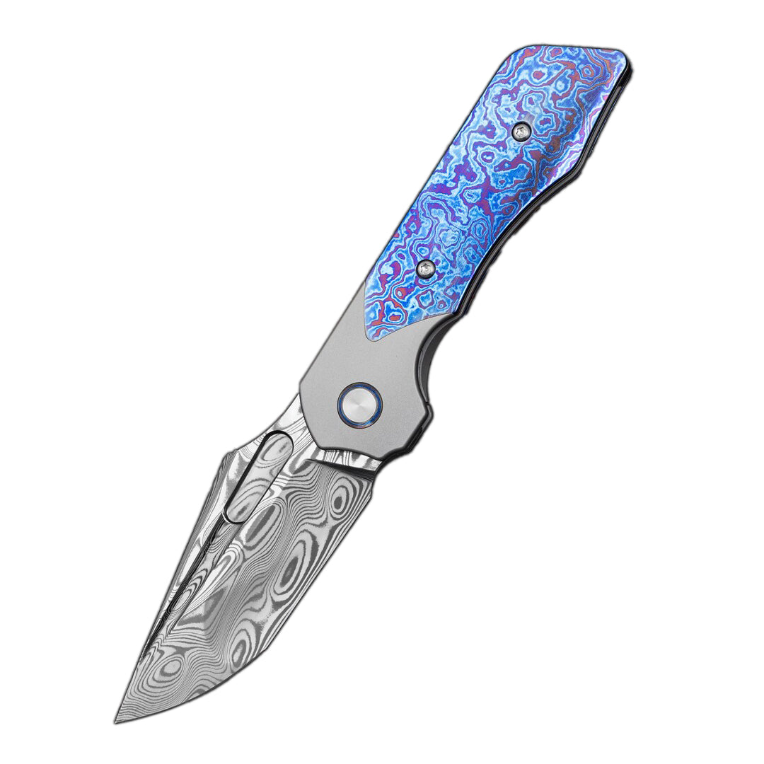 Bestech Dactyl BT2608G Damasteel Blade Titanium with Timascus Handle Bolster Frame Lock Folding Knife