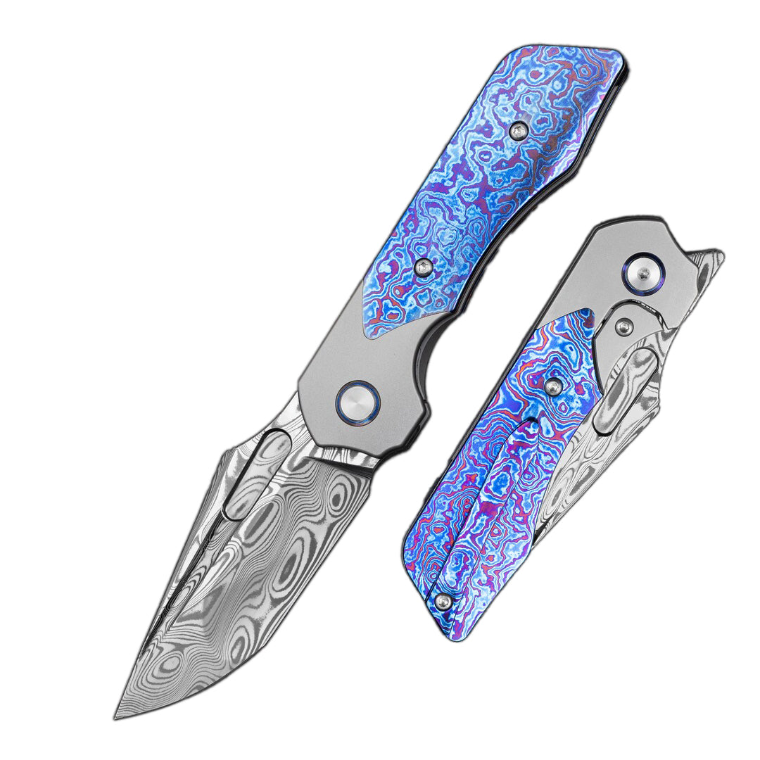 Bestech Dactyl BT2608G Damasteel Blade Titanium with Timascus Handle Bolster Frame Lock Folding Knife