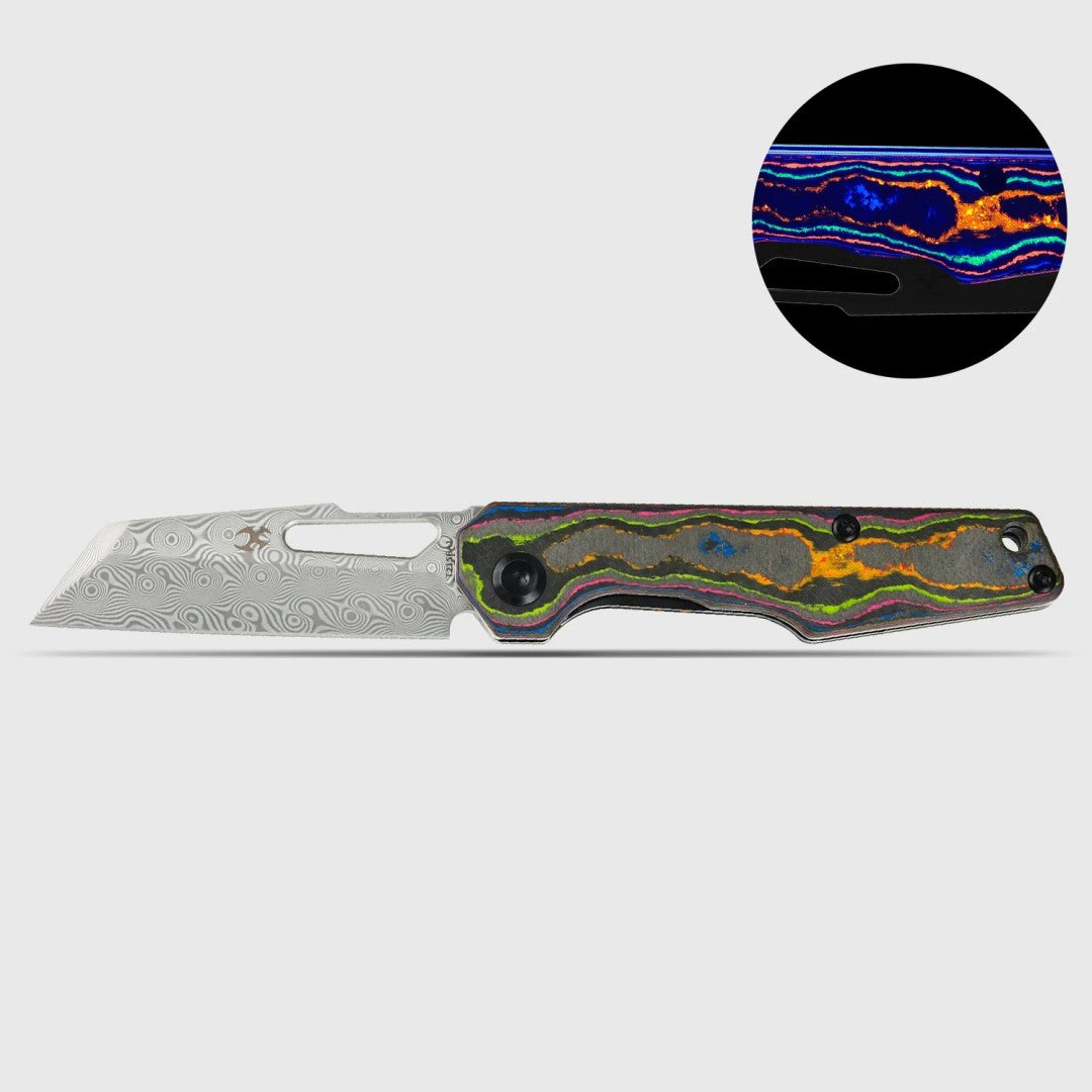 Kansept Lucero T2156A1 Damascus Blade 80S Camo Carbon Fiber Handle Liner Lock Folding Knife
