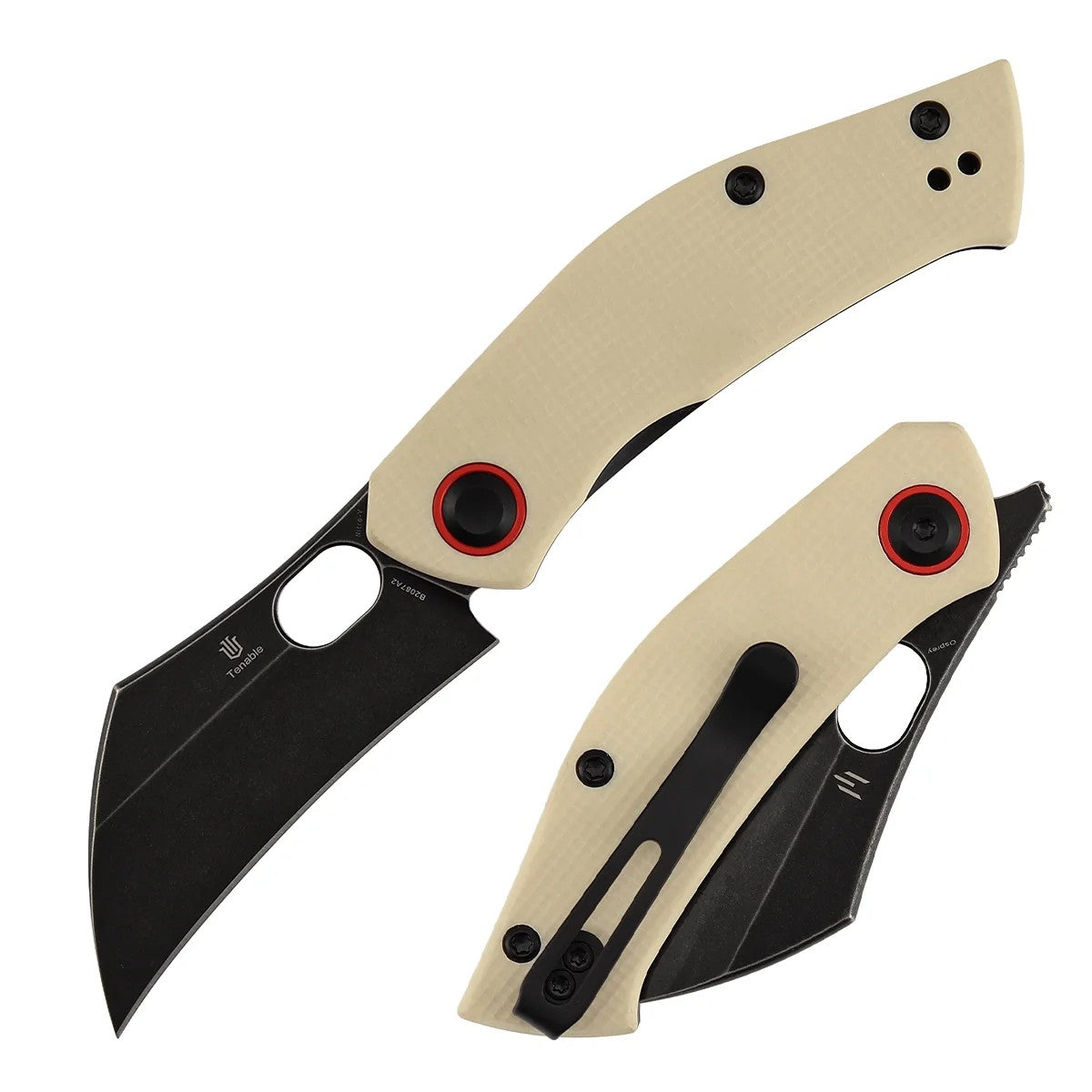 Tenable Osprey B2087A2 Blackwash Nitro-V Blade Ivory White G10 Handle Liner Lock Folding Knife