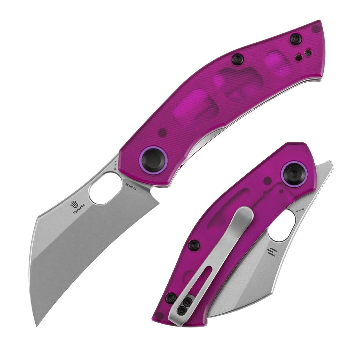 Tenable Osprey B2087A1 Stonewashed Nitro-V Blade Purple PC Handle Liner Lock Folding Knife