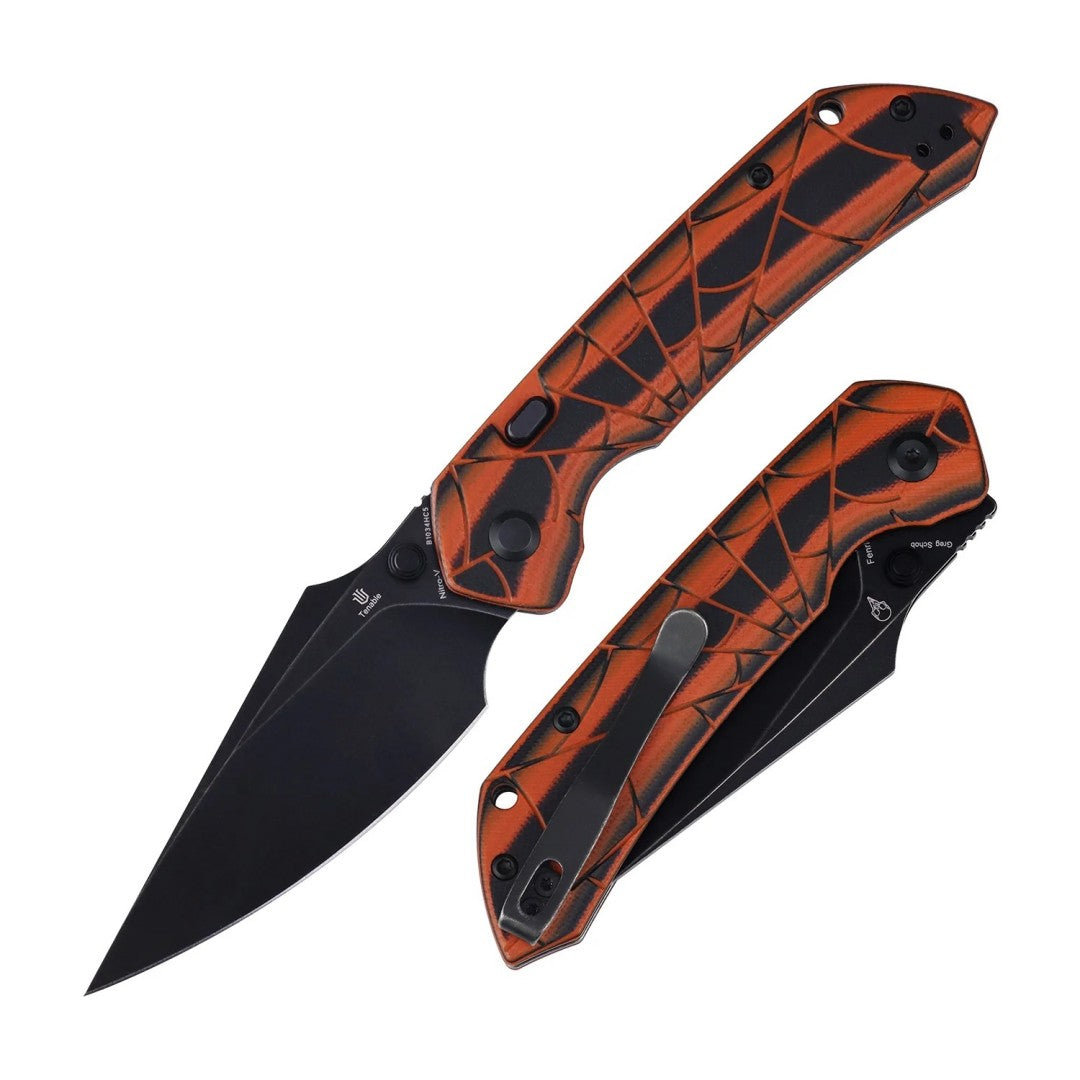Tenable Fenrir B1034HC5 Blackwash Nitro-V Blade Orange & Black G10 Handle Top Liner Lock Folding Knife