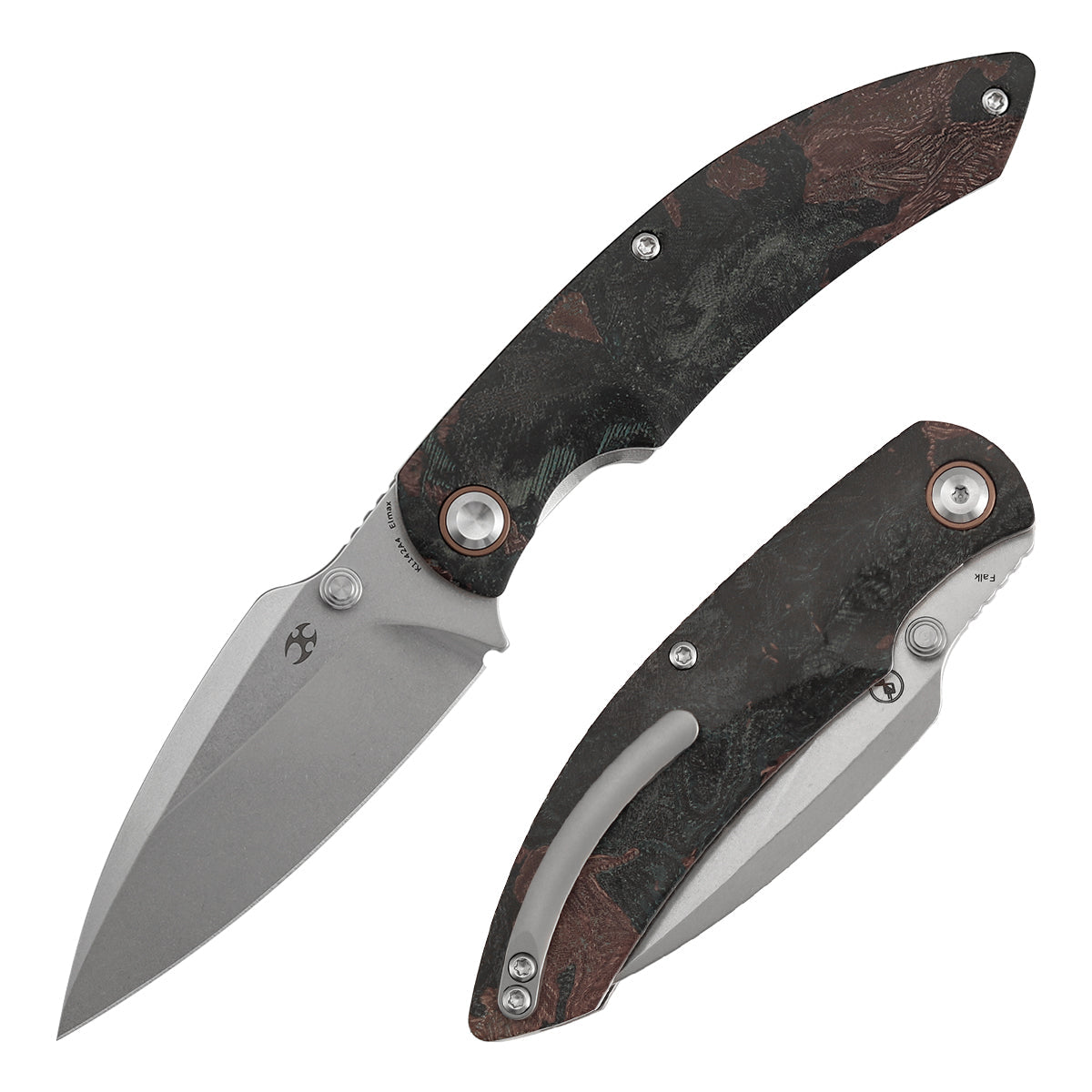 Kansept Falk K1142A4 Elmax Blade Green Rag Burl Canvas Micarta Handle Liner Lock Folding Knife
