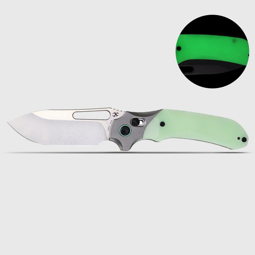 Kansept Quasar T1099V5 154CM Blade Glow-in-the-Dark Green G10 Handle Crossbar Lock Folding Knife