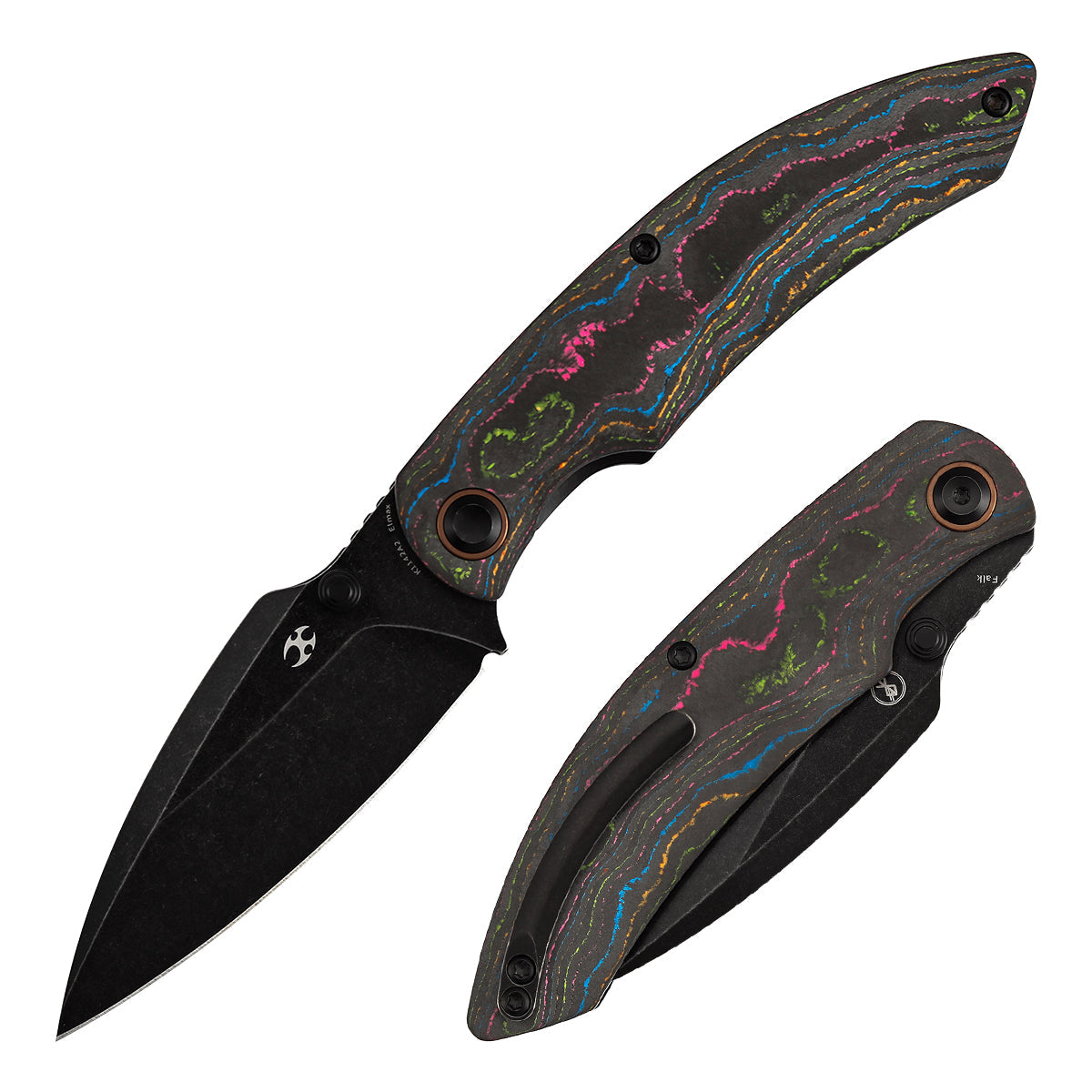 Kansept Falk K1142A2 Elmax Blade 80S Camo Carbon Fiber Handle Liner Lock Folding Knife