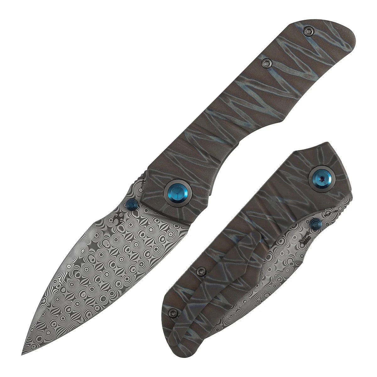 Kansept Mini Lanza K1116A4 Damascus Blade Titanium Handle Nested Liner Lock Folding Knife