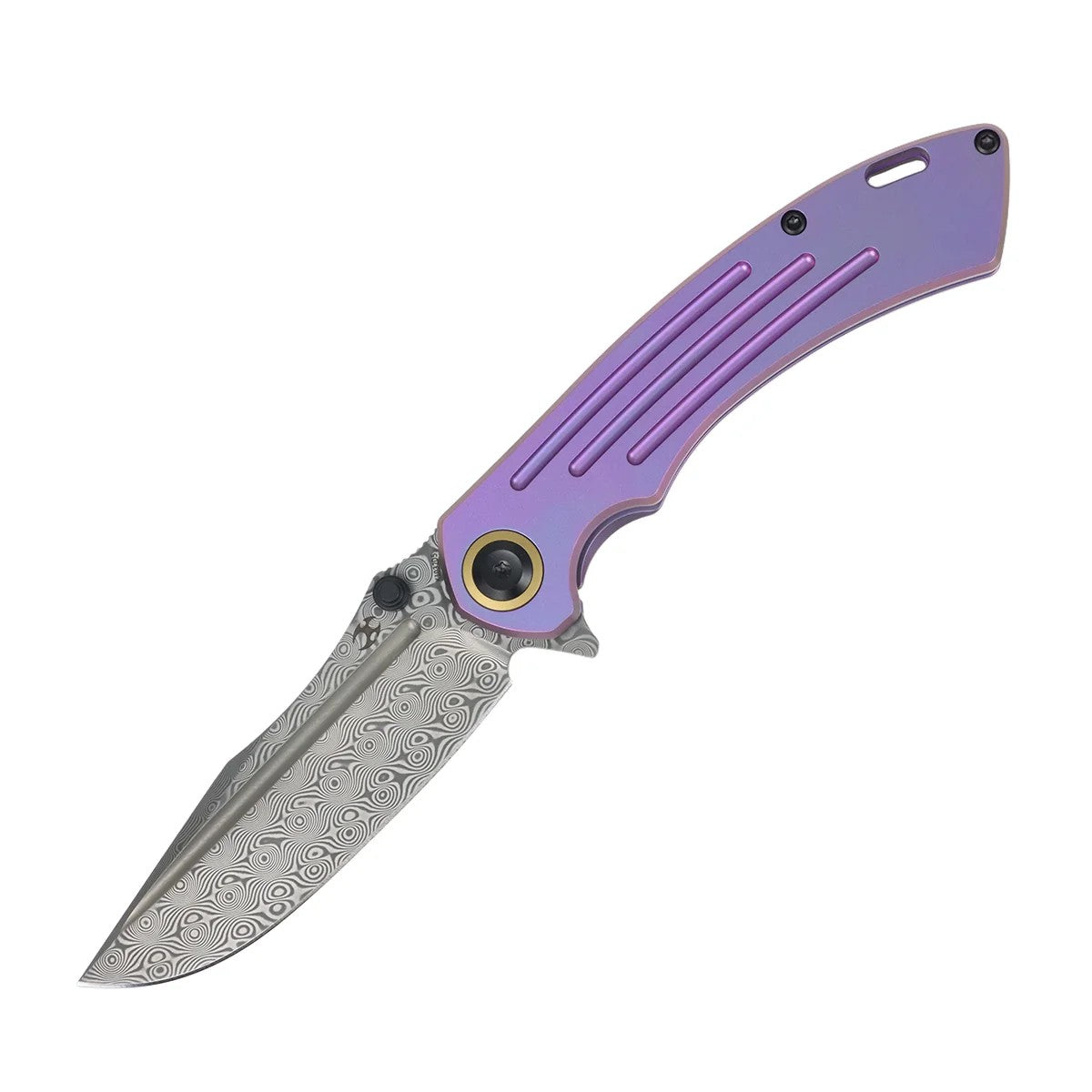 Kansept Pretatout K1032D5 Damascus Blade Purple Titanium Handle Frame Lock Folding Knife