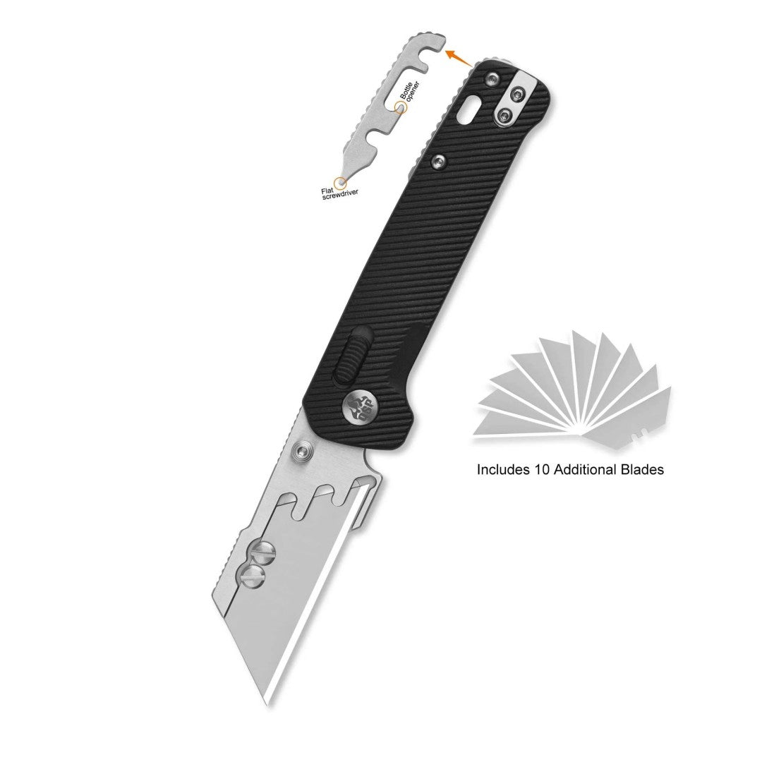 Cuchillo utilitario QSP Penguin Workmate QS130UT-A con hoja de acero inoxidable, mango de FRN negro y bloqueo Glyde Lock