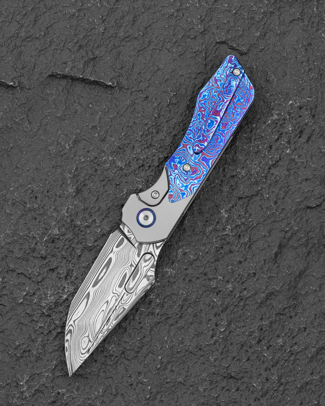 Bestech Dactyl BT2608G Damasteel Blade Titanium with Timascus Handle Bolster Frame Lock Folding Knife