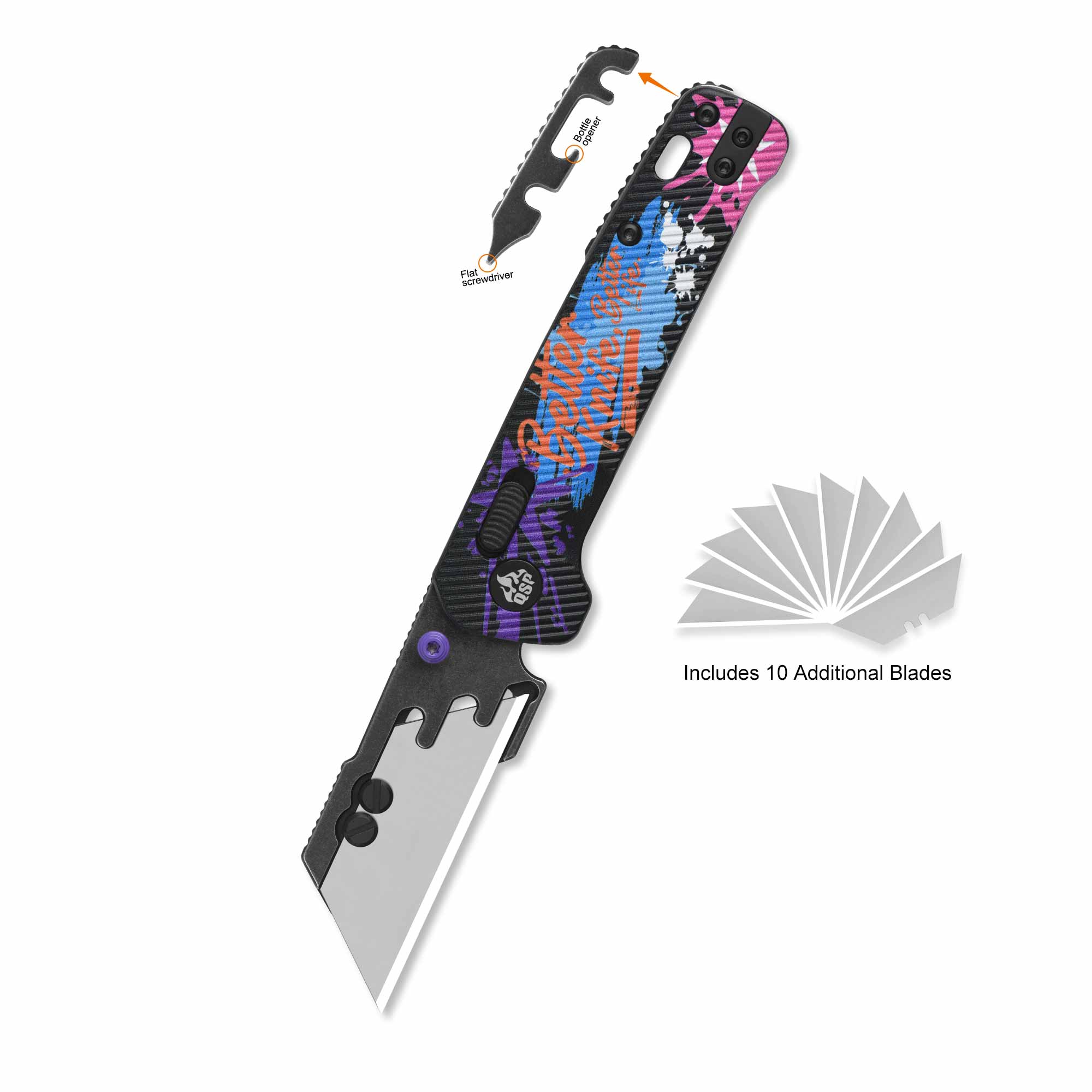 QSP Penguin Workmate QS130UT-GRA Stainless Steel Blade Black FRN Handle Glyde Lock Utility Knife-Graffiti Edition