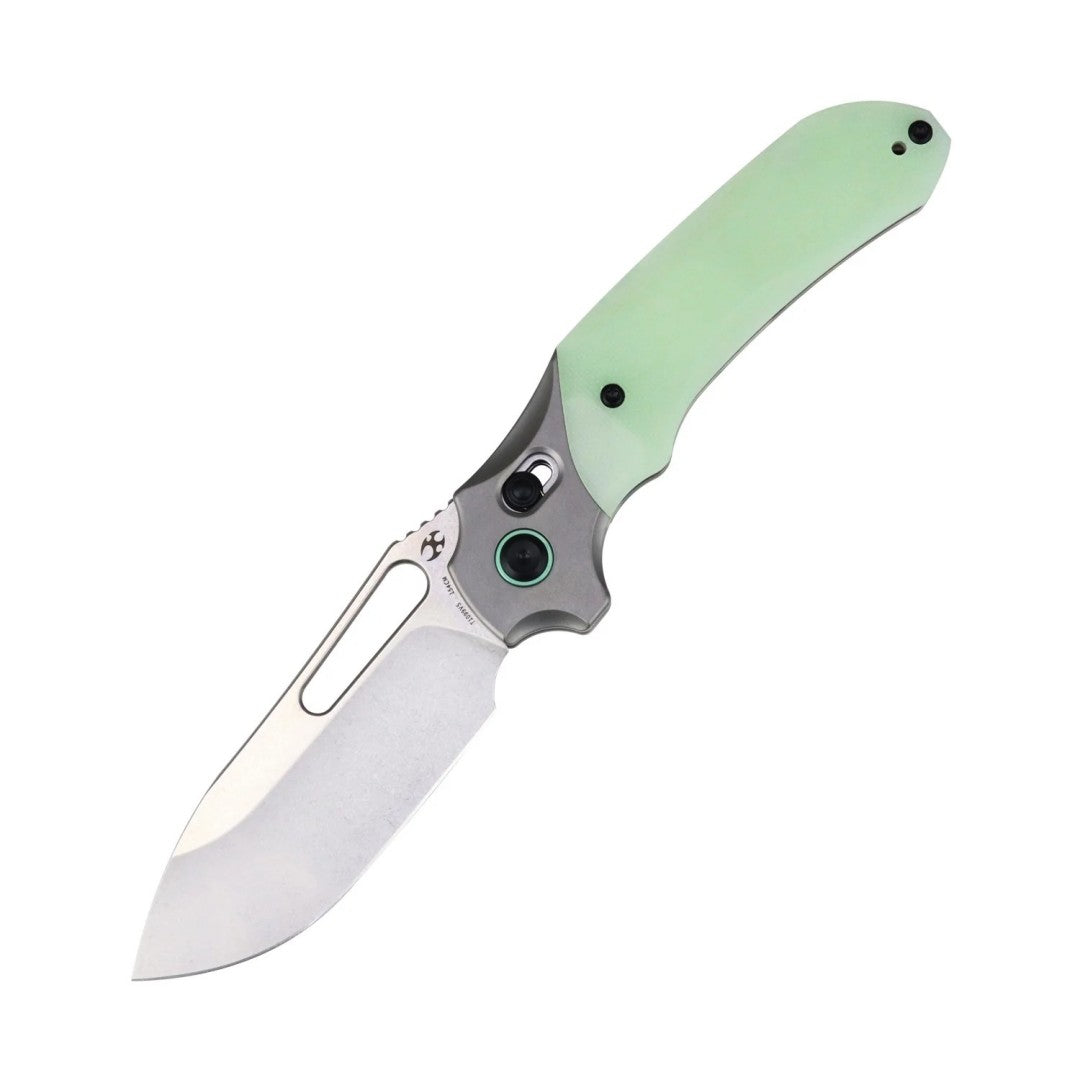 Kansept Quasar T1099V5 154CM Blade Glow-in-the-Dark Green G10 Handle Crossbar Lock Folding Knife