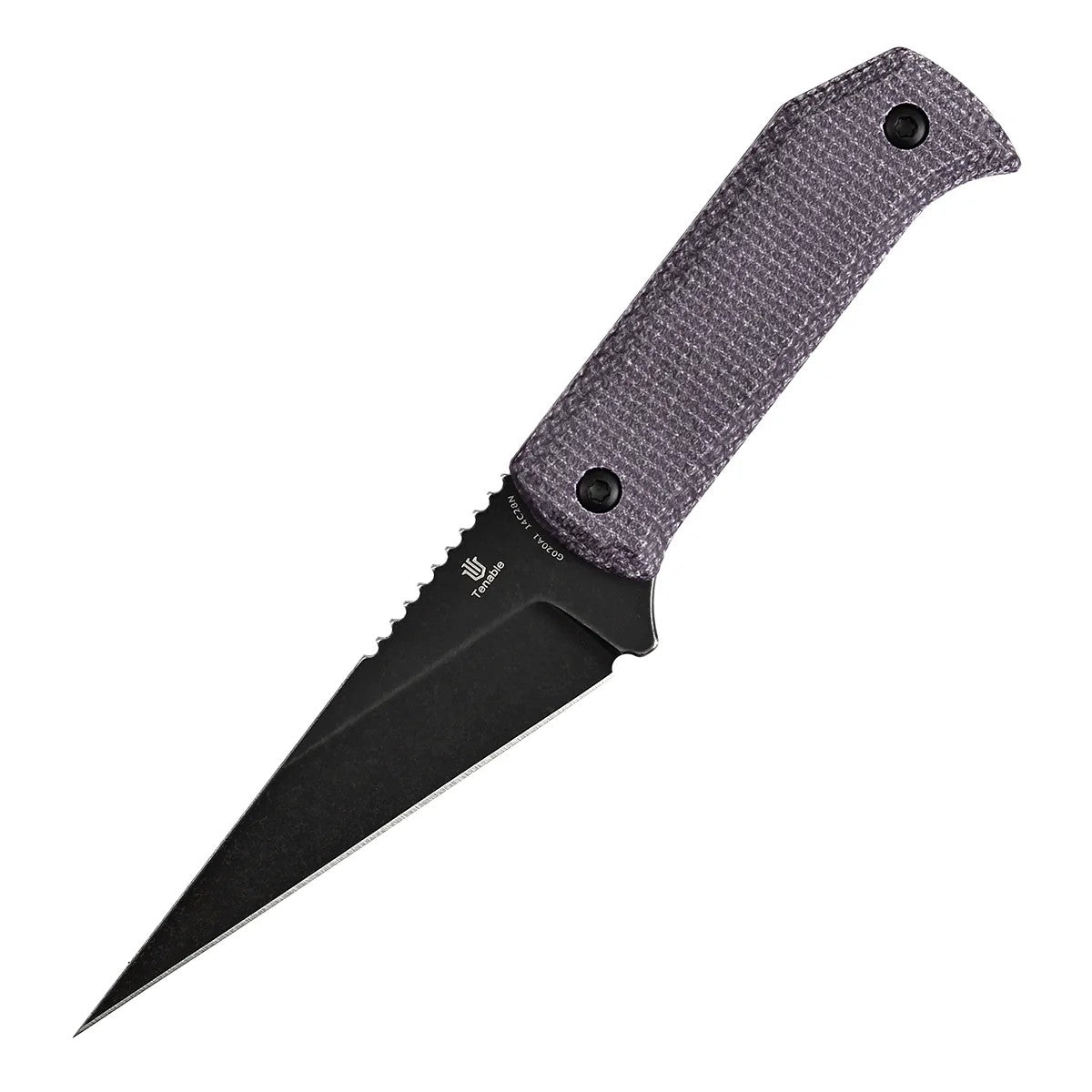 Tenable ToothPik G020A1 Blackwash 14C28N Blade Purple Micarta Handle Fixed Blade Knife