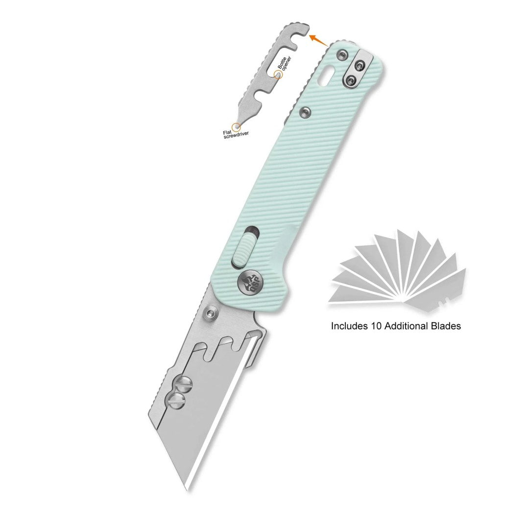 QSP Penguin Workmate QS130UT-D Cuchillo utilitario con hoja de acero inoxidable, mango de FRN azul Ice Cream y cierre Glyde Lock