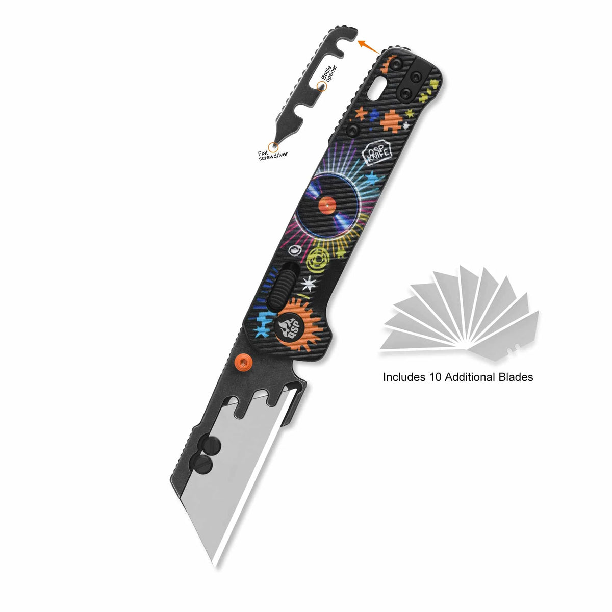 QSP Penguin Workmate QS130UT-REC Stainless Steel Blade Black FRN Handle Glyde Lock Utility Knife-Record Edition