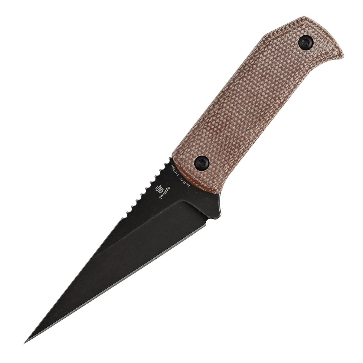 Tenable ToothPik G020A2 Blackwash 14C28N Blade Brown Micarta Handle Fixed Blade Knife