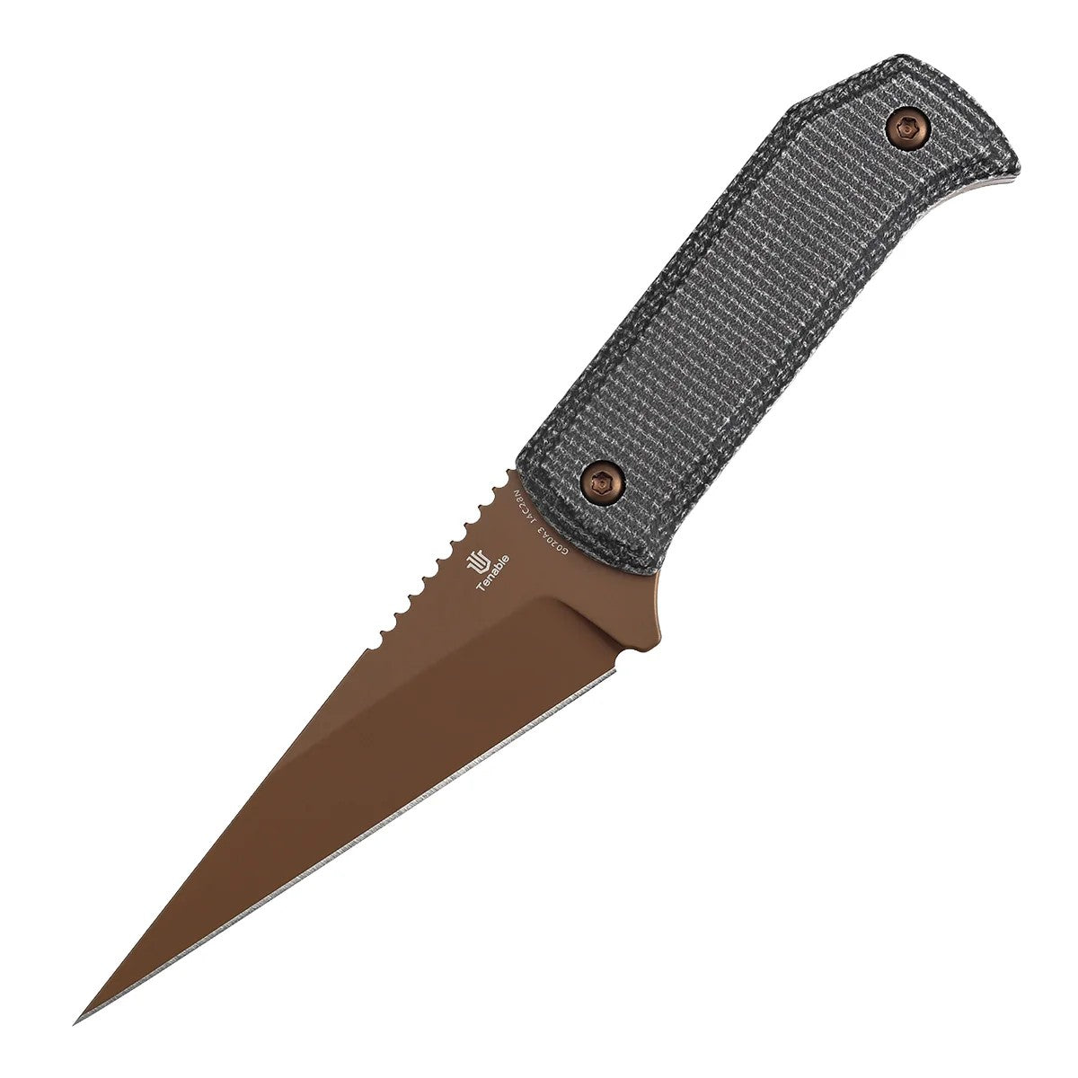 Tenable ToothPik G020A3 Rose Gold 14C28N Blade Black Micarta Handle Fixed Blade Knife