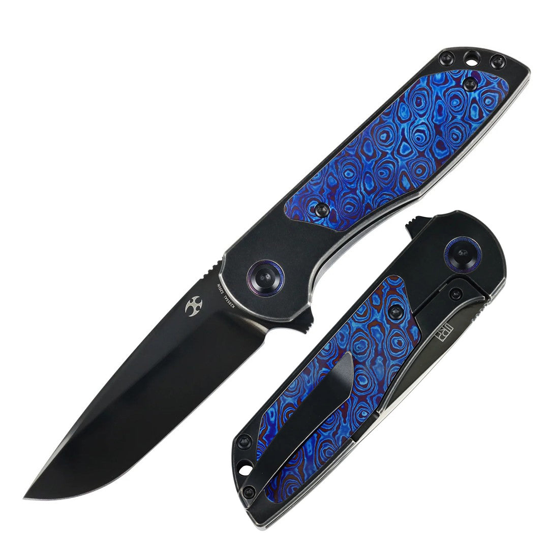 Kansept Ptarmigan K2055A1 Black Mirror DLC CPM-S35VN Blade Blackwash Titanium & Timascus Handle Frame Lock Folding Knife