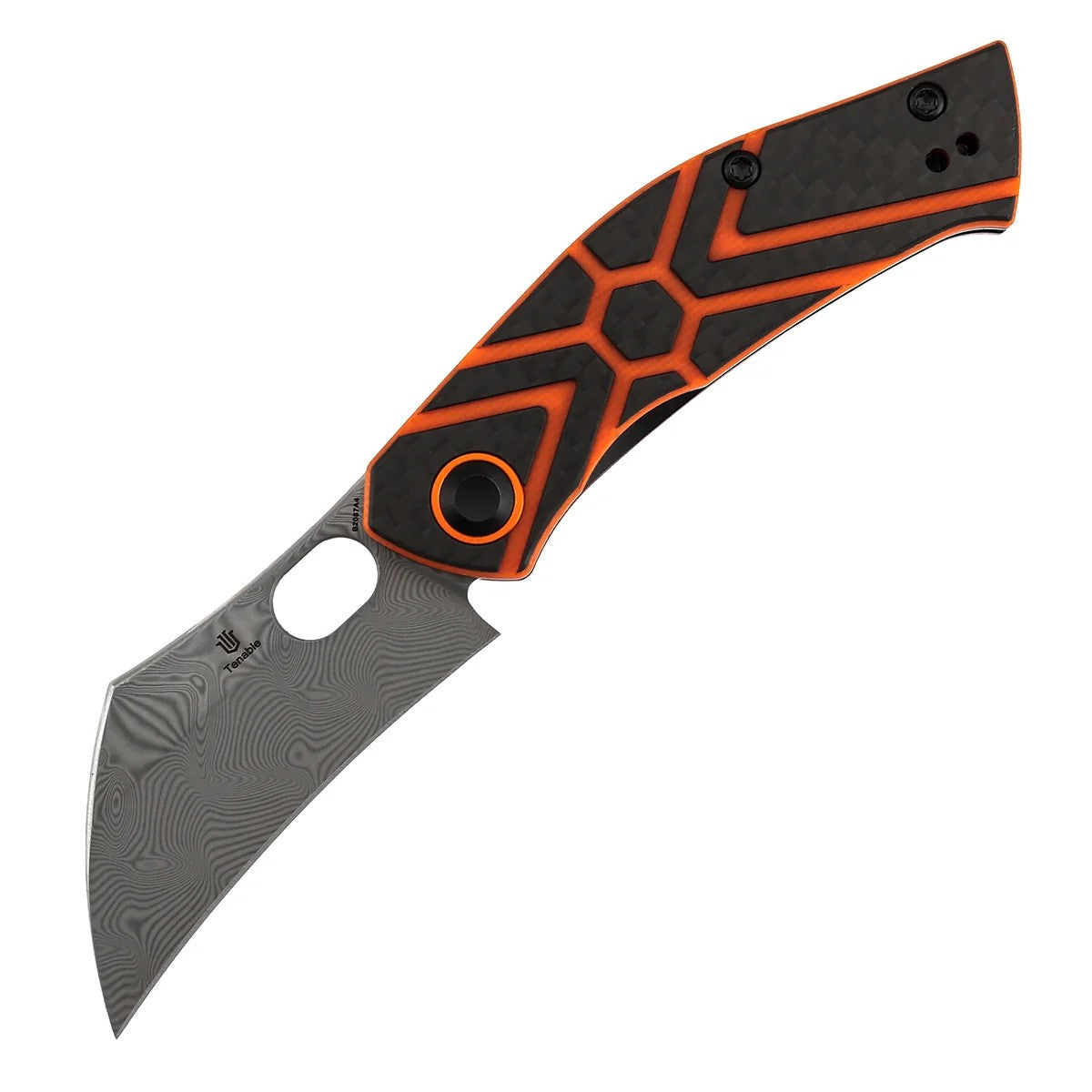 Tenable Osprey B2087A4 Damascus Blade Twill Carbon Fiber & Orange G10 Handle Liner Lock Folding Knife