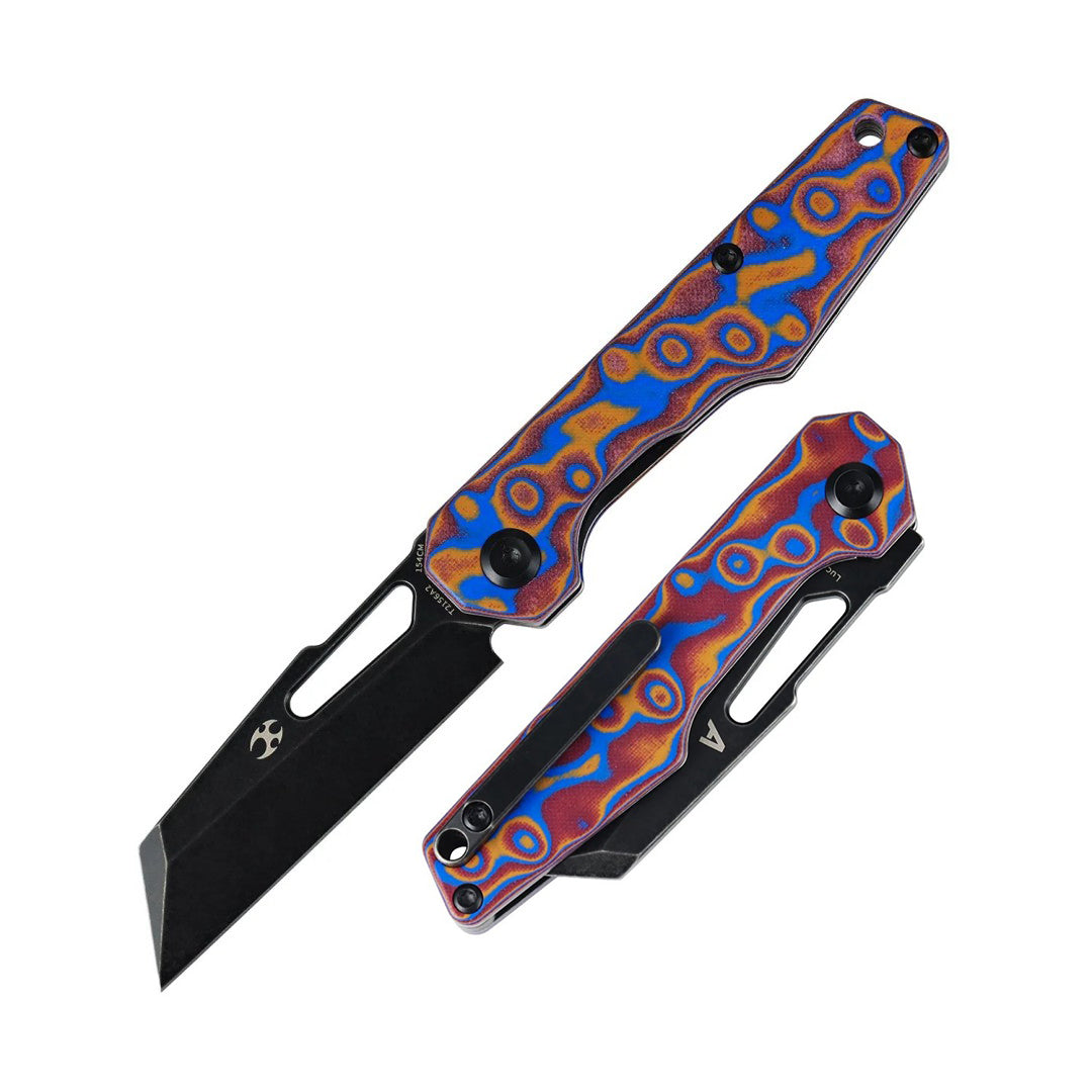 Kansept Lucero T2156A2 154CM Blade Blue & Red Vortex Micarta Handle Liner Lock Folding Knife