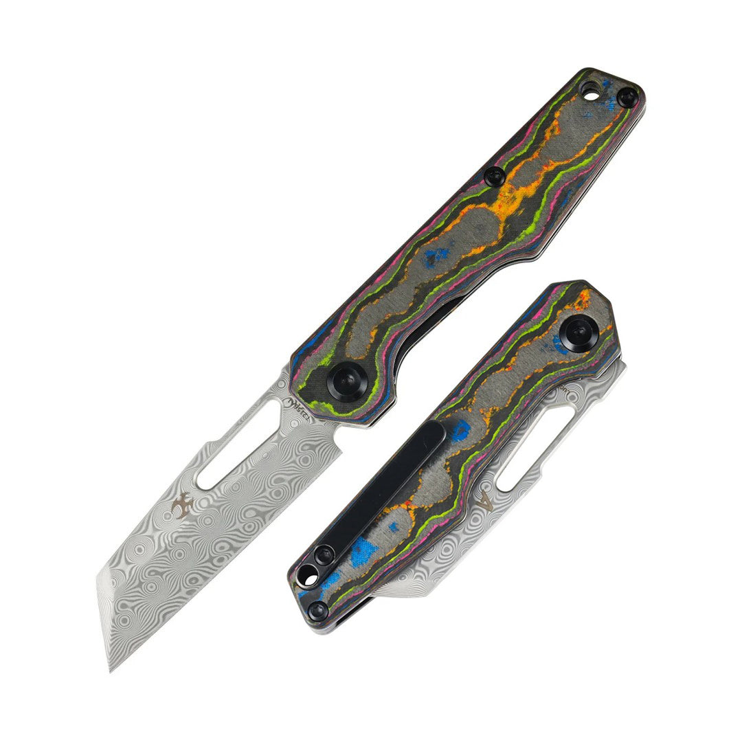 Kansept Lucero T2156A1 Damascus Blade 80S Camo Carbon Fiber Handle Liner Lock Folding Knife