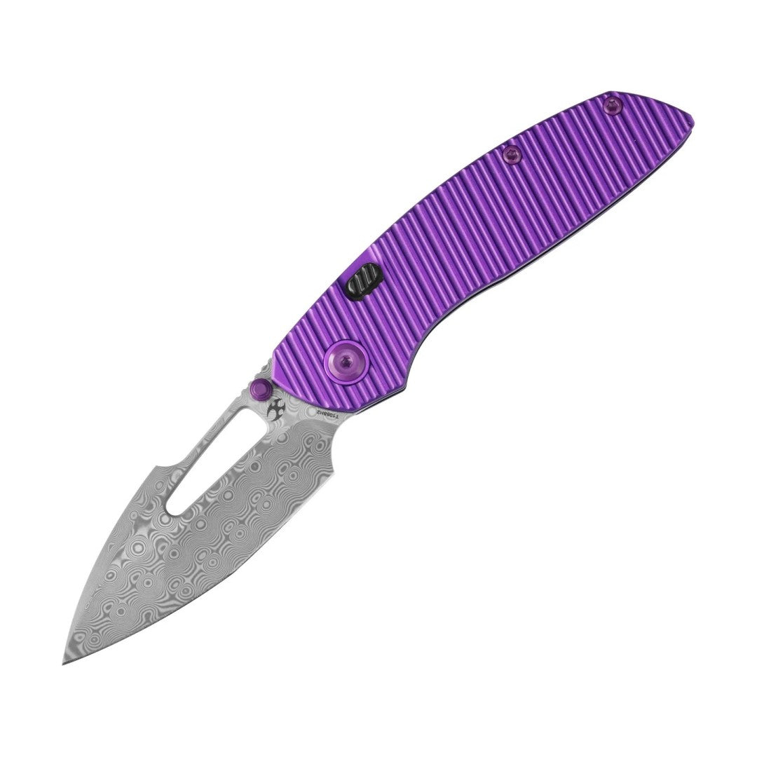 Kansept Link T1068H2 Damascus Blade Purple Aluminum Handle Top Liner Lock Folding Knife