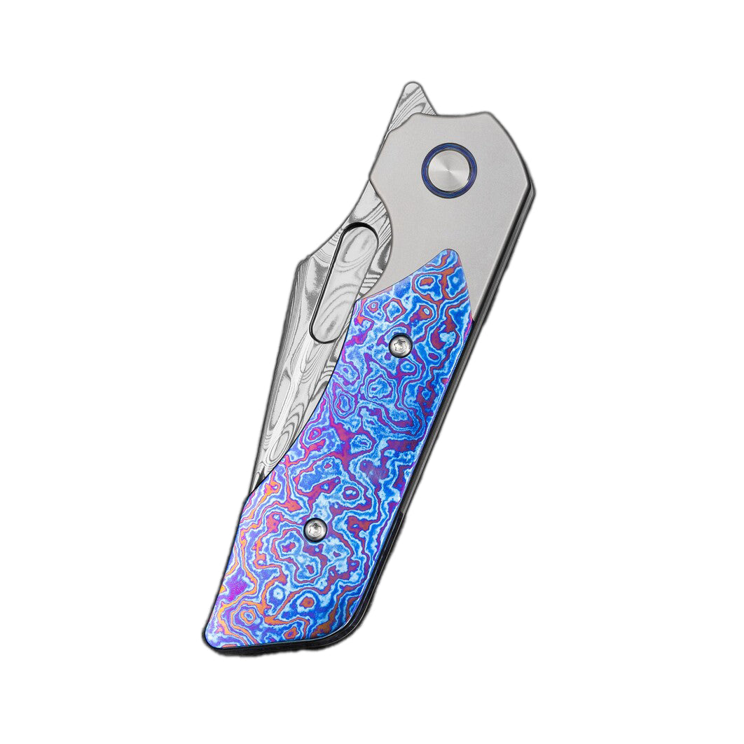 Bestech Dactyl BT2608G Damasteel Blade Titanium with Timascus Handle Bolster Frame Lock Folding Knife